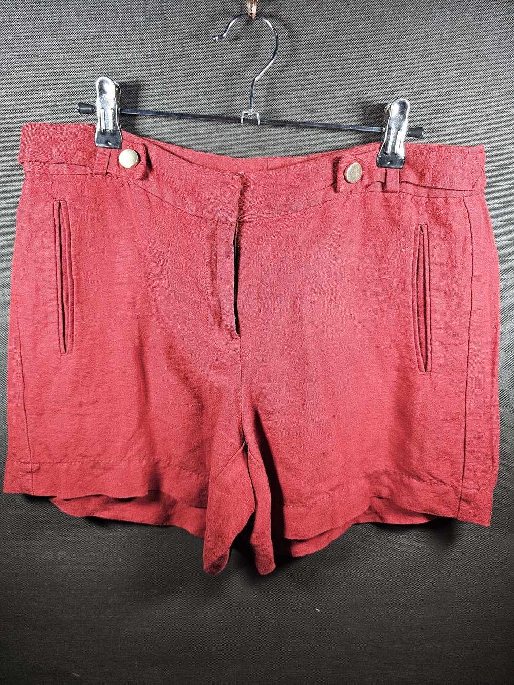 White House Black Market High-Waist Crimson Linen-Blend Shorts